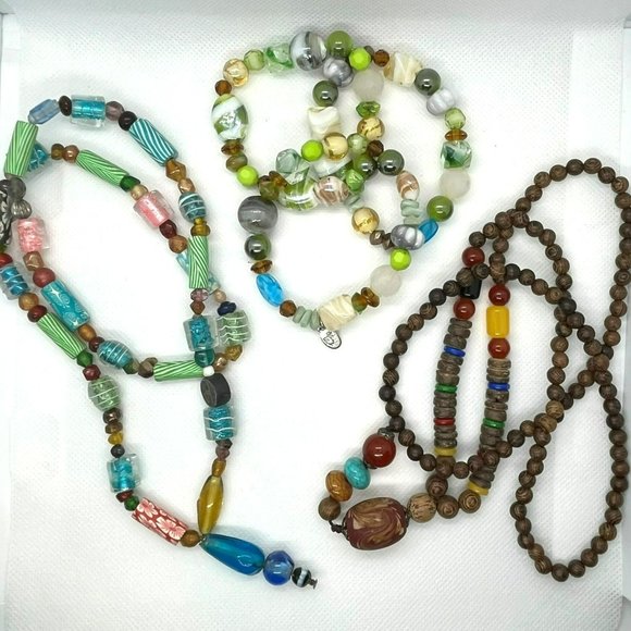 VTG Lot Boho Ethnic Wood Glass Beads Necklaces Bracelets 1 Cookie‎ Lee - Picture 2 of 12